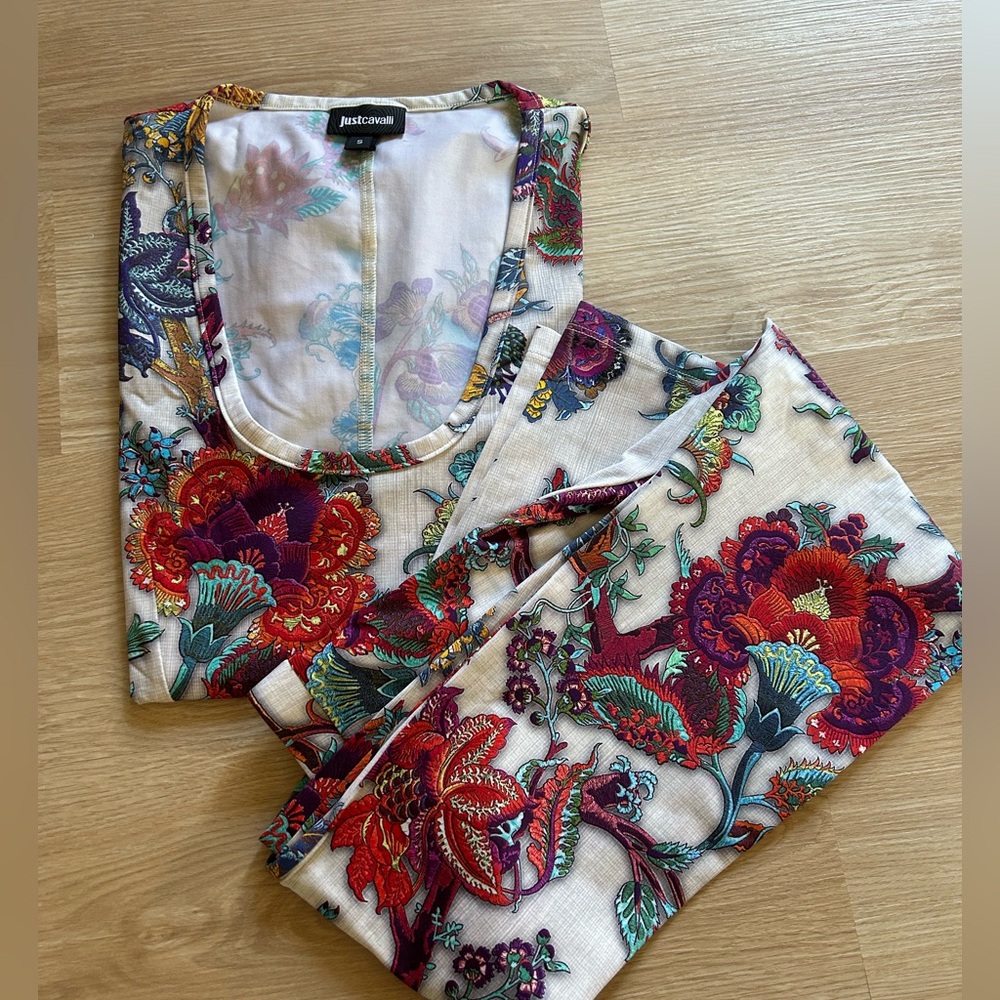 Just Cavalli Red and Blue Floral separate Jumpsuit leggins and top